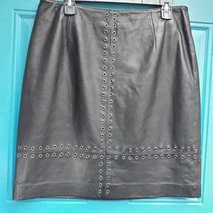 Genuine Lamb Leather Skirt Metal Grommets Biker Chick Goth Vintage Fully Lined